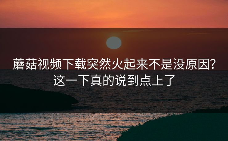 蘑菇视频下载突然火起来不是没原因？这一下真的说到点上了