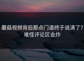 蘑菇视频背后那点门道终于说清了？难怪评论区会炸