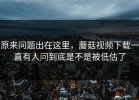 原来问题出在这里，蘑菇视频下载一直有人问到底是不是被低估了