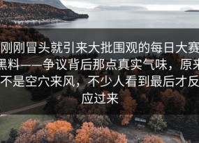 刚刚冒头就引来大批围观的每日大赛黑料——争议背后那点真实气味，原来不是空穴来风，不少人看到最后才反应过来