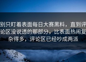 别只盯着表面每日大赛黑料，直到评论区没说透的那部分，比表面热闹复杂得多，评论区已经吵成两派