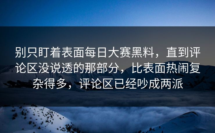 别只盯着表面每日大赛黑料，直到评论区没说透的那部分，比表面热闹复杂得多，评论区已经吵成两派