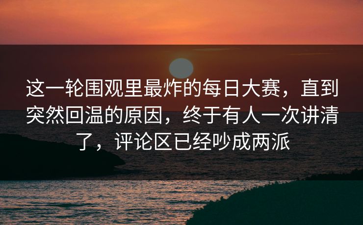 这一轮围观里最炸的每日大赛，直到突然回温的原因，终于有人一次讲清了，评论区已经吵成两派
